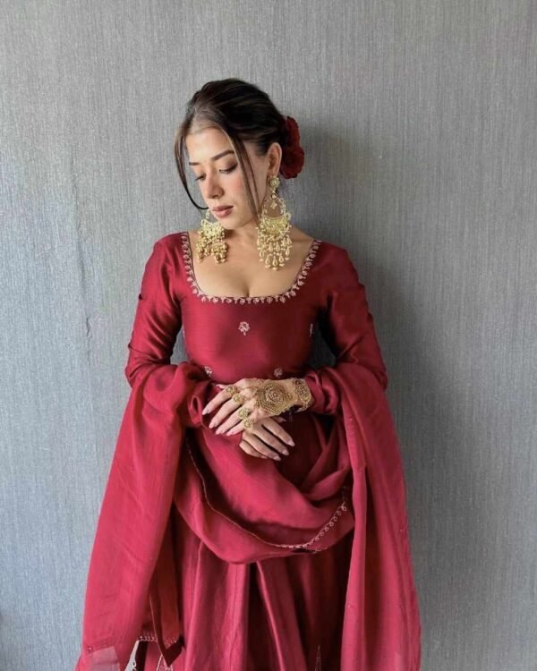 KD 1505 Red Anarkali Natural Crep With Thred & Sequnce work Dress