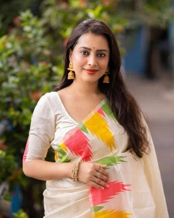 KP 6042 WHITE SOFT LICHI SILK SAREE