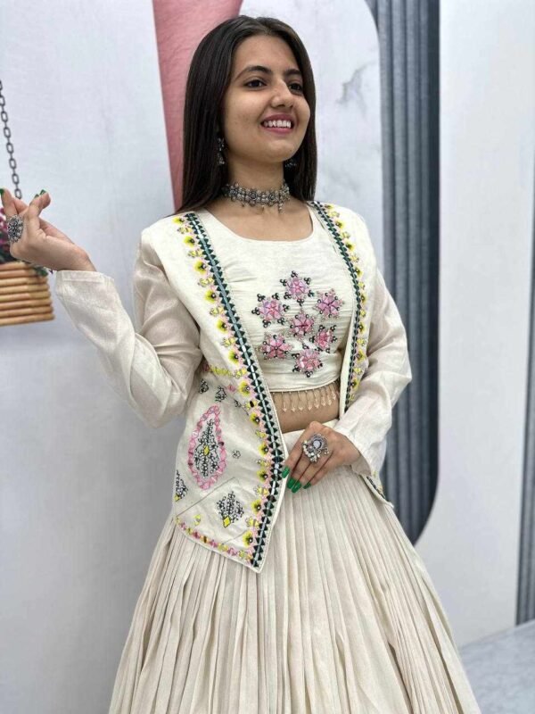 Pc 522 Pure Tissue Simmer Real Handwork and Read Diamond Work Crop Top Lehenga