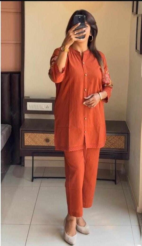 SF 18JU Pure cotton co-ord set embroidery in hand and back side